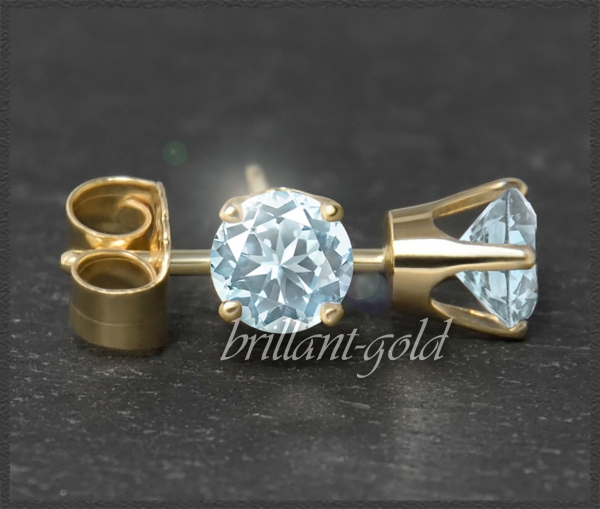 Preview: Ohrstecker 585 Gold Aquamarin hellblau 4,5,6,7mm